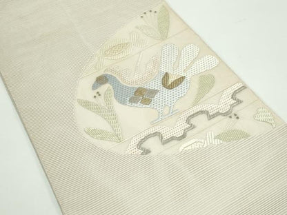 平和屋着物＊夏物　太鼓柄袋帯　絽綴れ　絽刺し　総刺繍　区限刺繍　花鳥文　正絹　逸品　CABF4705rv