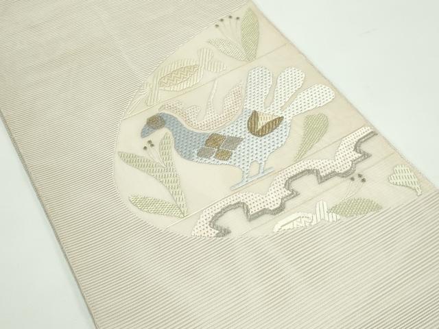 平和屋着物＊夏物　太鼓柄袋帯　絽綴れ　絽刺し　総刺繍　区限刺繍　花鳥文　正絹　逸品　CABF4705rv