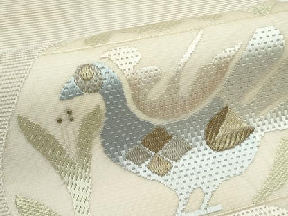 平和屋着物＊夏物　太鼓柄袋帯　絽綴れ　絽刺し　総刺繍　区限刺繍　花鳥文　正絹　逸品　CABF4705rv