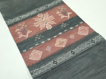 平和屋着物＊夏物　1854年創業　帯屋捨松　八寸名古屋帯　草花横段文　正絹　逸品　CABF4708rv