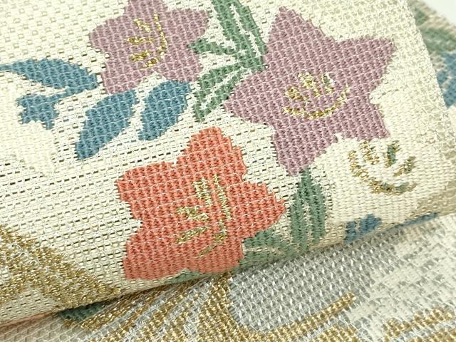 平和屋着物＊夏物 太鼓柄袋帯 秋草丸文 金銀糸 正絹 逸品 CABF4717rv