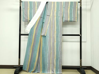 平和屋着物▽上質な小紋　単衣　鹿の子間道　正絹　逸品　CABF4722rv