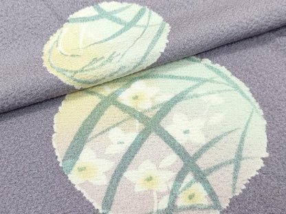 平和屋着物▽上質な小紋　単衣　舞花弁　草花丸文　正絹　逸品　CABF4723rv