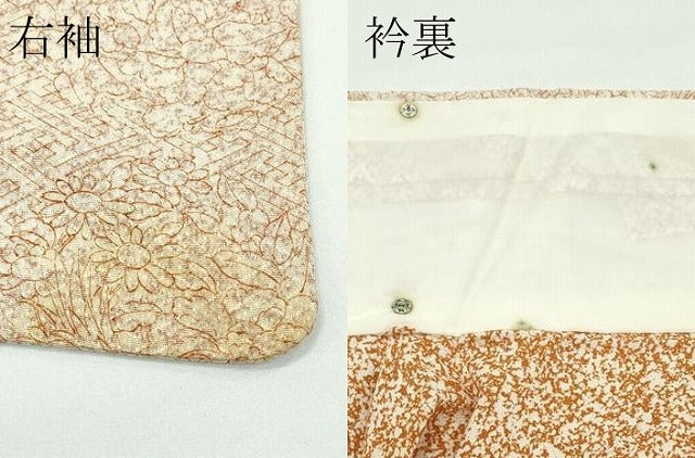 平和屋着物▽上質な小紋　単衣　紗綾形草花丸文　正絹　逸品　CABF4724rv