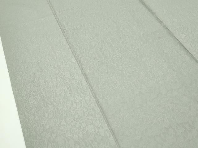 平和屋着物▽お召　色無地　利休白茶色　単衣　花唐草地紋　正絹　逸品　CABF4729rv