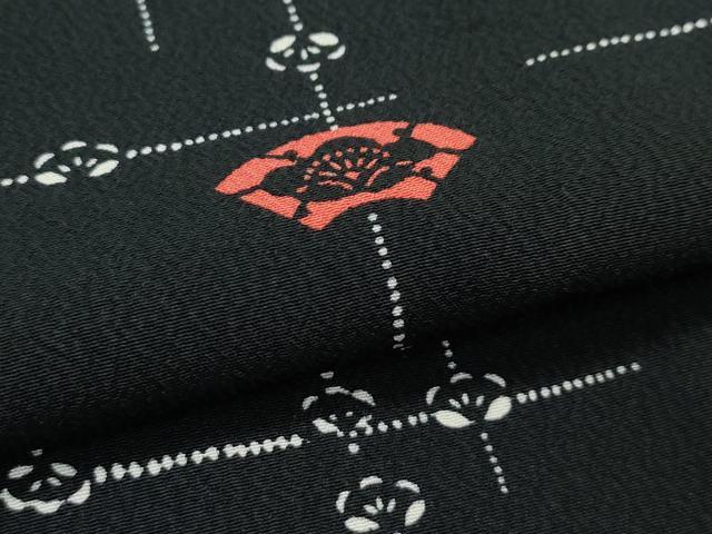 平和屋着物▽小紋　単衣　地紙梅文　黒地　洗える着物　CABF4730rv