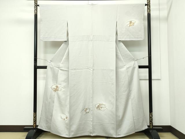平和屋着物▽訪問着　単衣　竹屋町刺繍　地紙草花文　金糸　正絹　逸品　CABF4732rv