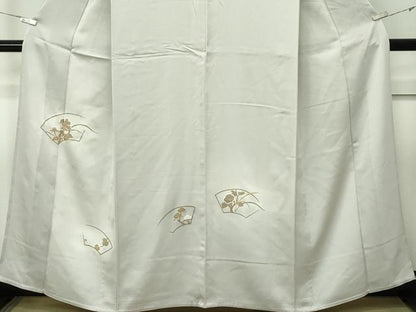 平和屋着物▽訪問着　単衣　竹屋町刺繍　地紙草花文　金糸　正絹　逸品　CABF4732rv