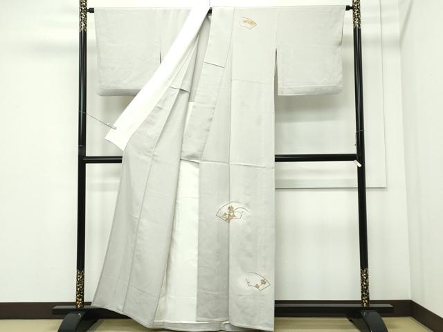平和屋着物▽訪問着　単衣　竹屋町刺繍　地紙草花文　金糸　正絹　逸品　CABF4732rv