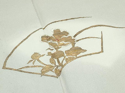 平和屋着物▽訪問着　単衣　竹屋町刺繍　地紙草花文　金糸　正絹　逸品　CABF4732rv