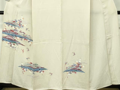 平和屋着物▽訪問着　単衣　型染め　飛鳥風景文　鬼しぼ縮緬　正絹　逸品　CABF4733rv