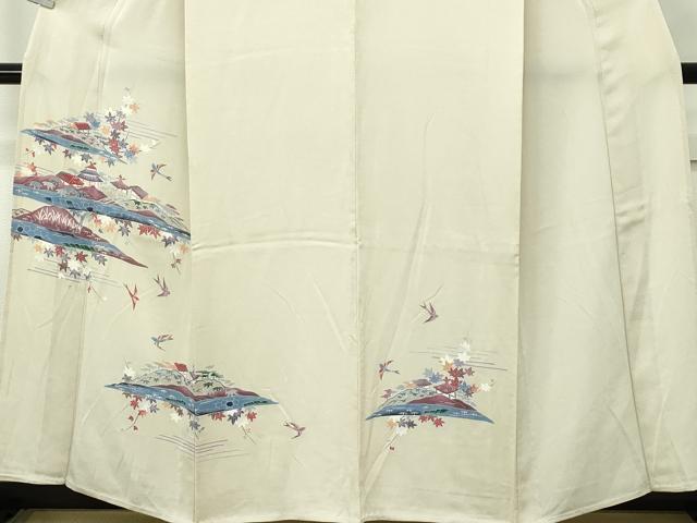 平和屋着物▽訪問着　単衣　型染め　飛鳥風景文　鬼しぼ縮緬　正絹　逸品　CABF4733rv
