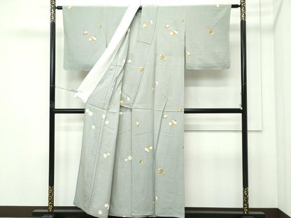 平和屋着物▽上質な小紋　単衣　破れ切箔文　金彩　正絹　逸品　CABF4734rv