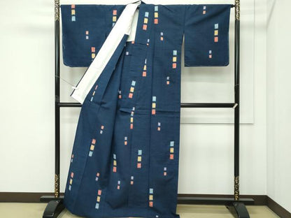 平和屋着物▽上質な紬 　単衣　色紙文 　正絹　逸品　未使用　CABF4736rv
