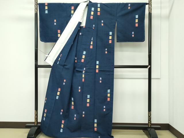 平和屋着物▽上質な紬 　単衣　色紙文 　正絹　逸品　未使用　CABF4736rv