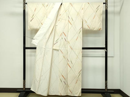 平和屋着物▽上質な小紋　単衣　矢羽文様　金彩　正絹　逸品　CABF4739rv