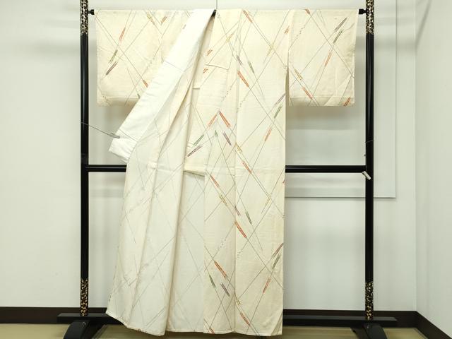 平和屋着物▽上質な小紋　単衣　矢羽文様　金彩　正絹　逸品　CABF4739rv