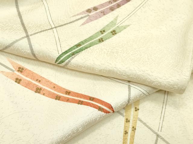 平和屋着物▽上質な小紋　単衣　矢羽文様　金彩　正絹　逸品　CABF4739rv