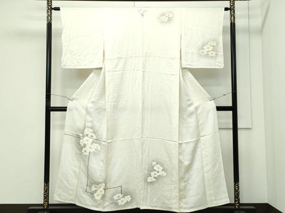 平和屋着物▽訪問着　単衣　草花文　たたき染め　正絹　逸品　CABF4740rv