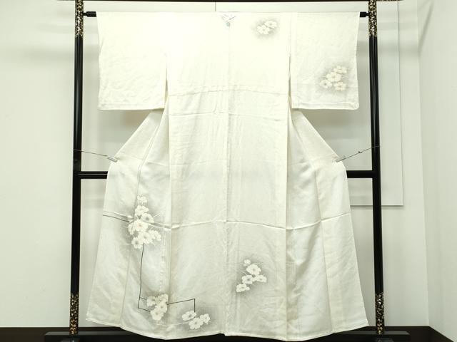 平和屋着物▽訪問着　単衣　草花文　たたき染め　正絹　逸品　CABF4740rv
