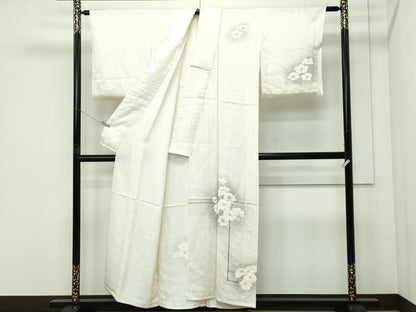 平和屋着物▽訪問着　単衣　草花文　たたき染め　正絹　逸品　CABF4740rv