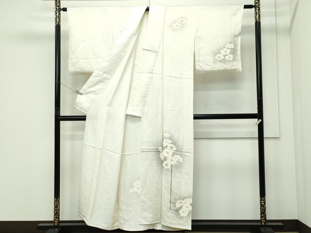 平和屋着物▽訪問着　単衣　草花文　たたき染め　正絹　逸品　CABF4740rv