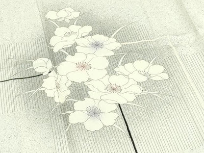 平和屋着物▽訪問着　単衣　草花文　たたき染め　正絹　逸品　CABF4740rv