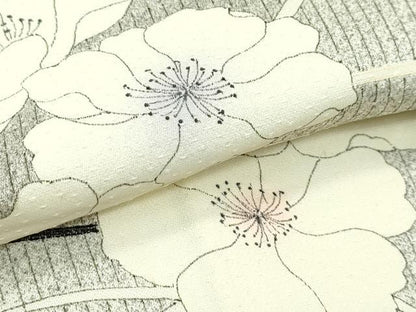 平和屋着物▽訪問着　単衣　草花文　たたき染め　正絹　逸品　CABF4740rv