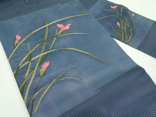 平和屋着物＊夏物　九寸名古屋帯　草花文　正絹　逸品　CABF4746rv