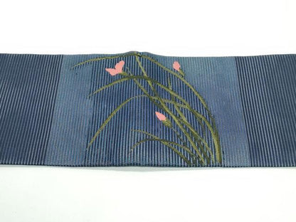平和屋着物＊夏物　九寸名古屋帯　草花文　正絹　逸品　CABF4746rv