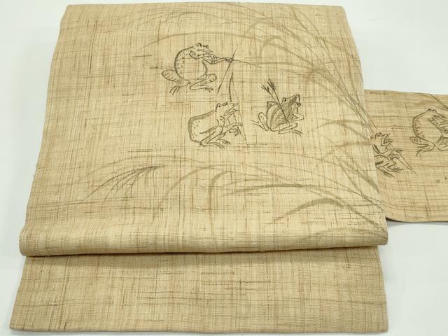 平和屋着物＊夏物　九寸名古屋帯　手描き　鳥獣戯画　麻　逸品　CABF4747rv