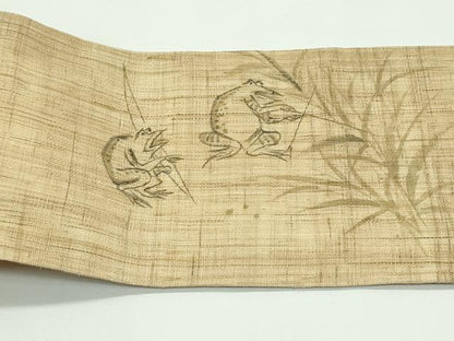 平和屋着物＊夏物　九寸名古屋帯　手描き　鳥獣戯画　麻　逸品　CABF4747rv