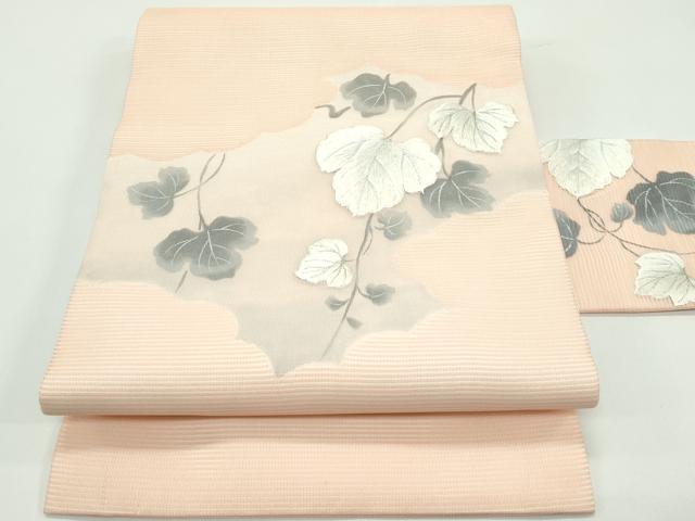平和屋着物＊夏物　九寸名古屋帯　手描き　刺繍　蔦の葉文　銀糸　正絹　逸品　CABF4748rv