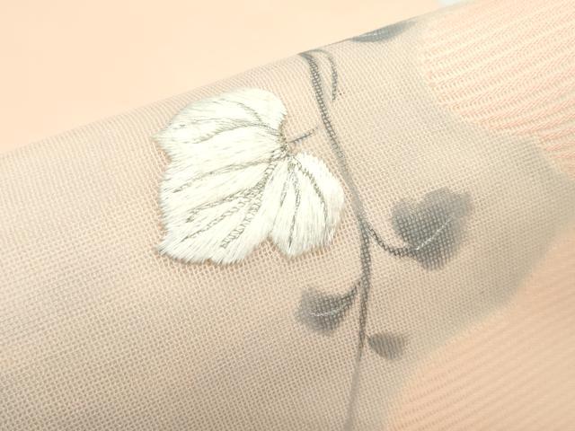 平和屋着物＊夏物　九寸名古屋帯　手描き　刺繍　蔦の葉文　銀糸　正絹　逸品　CABF4748rv