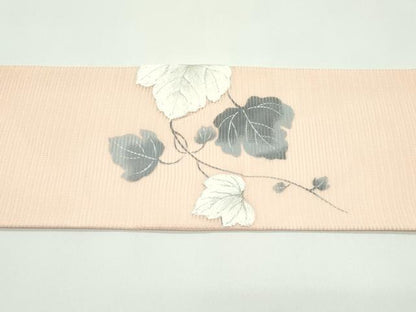 平和屋着物＊夏物　九寸名古屋帯　手描き　刺繍　蔦の葉文　銀糸　正絹　逸品　CABF4748rv