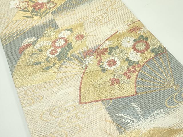 平和屋着物＊夏物 六通柄袋帯 絽綴れ 網代木 市松扇面秋草文 金糸 正絹 逸品 CABF4752rv