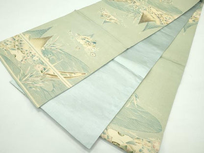 平和屋着物＊夏物　アンティーク　大正ロマン　京袋帯　引き抜き帯　駒刺繍　風景文　銀糸　正絹　逸品　CABF4755rv