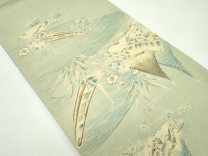 平和屋着物＊夏物　アンティーク　大正ロマン　京袋帯　引き抜き帯　駒刺繍　風景文　銀糸　正絹　逸品　CABF4755rv