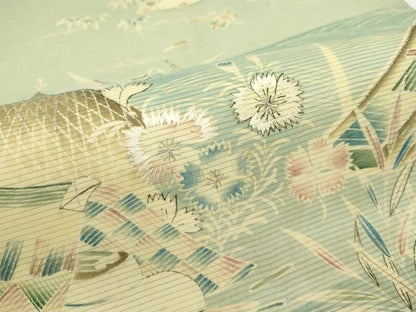 平和屋着物＊夏物　アンティーク　大正ロマン　京袋帯　引き抜き帯　駒刺繍　風景文　銀糸　正絹　逸品　CABF4755rv