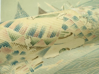 平和屋着物＊夏物　アンティーク　大正ロマン　京袋帯　引き抜き帯　駒刺繍　風景文　銀糸　正絹　逸品　CABF4755rv