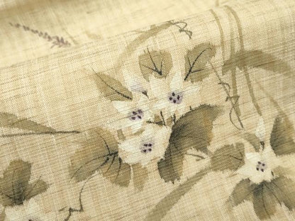 平和屋着物＊夏物　九寸名古屋帯　作家物　手描き　草花文　麻　逸品　CABF4768rv