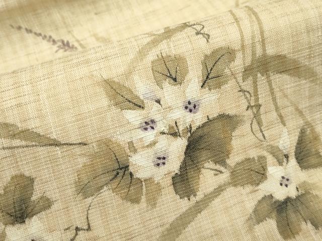 平和屋着物＊夏物　九寸名古屋帯　作家物　手描き　草花文　麻　逸品　CABF4768rv