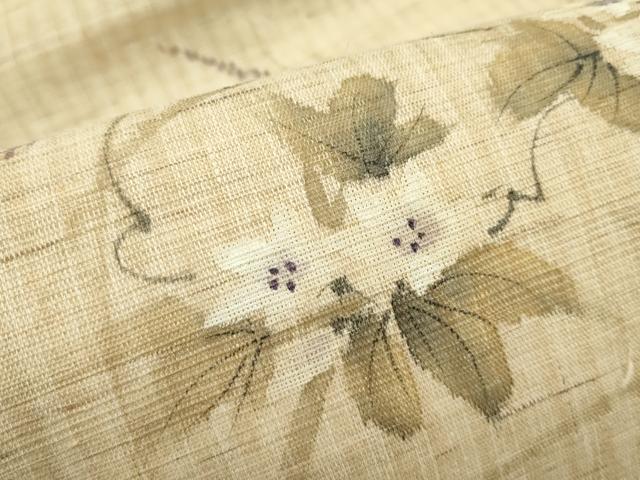 平和屋着物＊夏物　九寸名古屋帯　作家物　手描き　草花文　麻　逸品　CABF4768rv