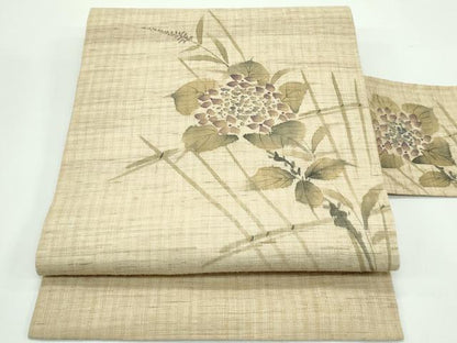 平和屋着物＊夏物　九寸名古屋帯　作家物　手描き　紫陽花　麻　逸品　CABF4769rv
