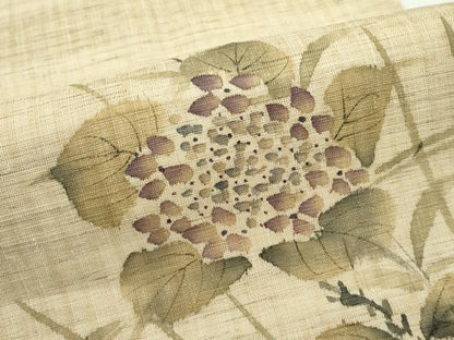平和屋着物＊夏物　九寸名古屋帯　作家物　手描き　紫陽花　麻　逸品　CABF4769rv