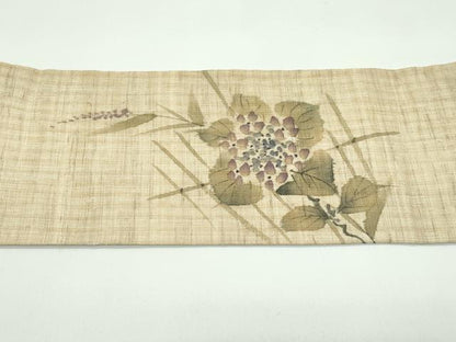 平和屋着物＊夏物　九寸名古屋帯　作家物　手描き　紫陽花　麻　逸品　CABF4769rv