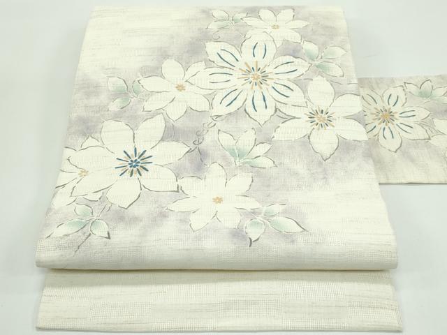 平和屋着物＊夏物　九寸名古屋帯　舞花文　麻　逸品　CABF4770rv