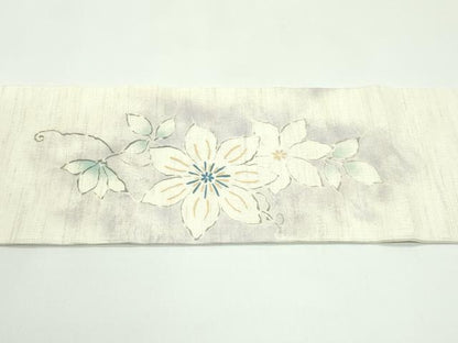 平和屋着物＊夏物　九寸名古屋帯　舞花文　麻　逸品　CABF4770rv