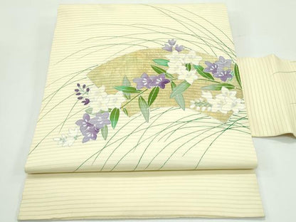平和屋着物＊夏物　絽塩瀬　九寸名古屋帯　地紙桔梗文　金銀彩　正絹　逸品　CABF4772rv