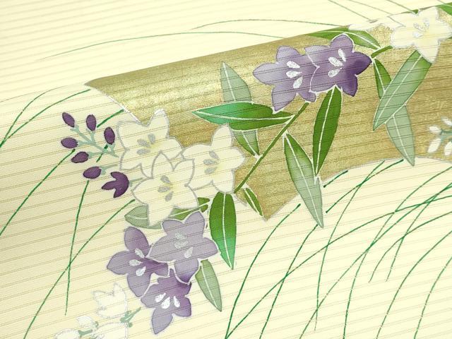 平和屋着物＊夏物　絽塩瀬　九寸名古屋帯　地紙桔梗文　金銀彩　正絹　逸品　CABF4772rv